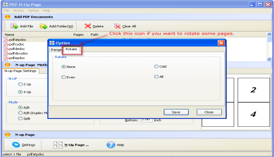 choose page range for rotating of A-PDF N-up Page